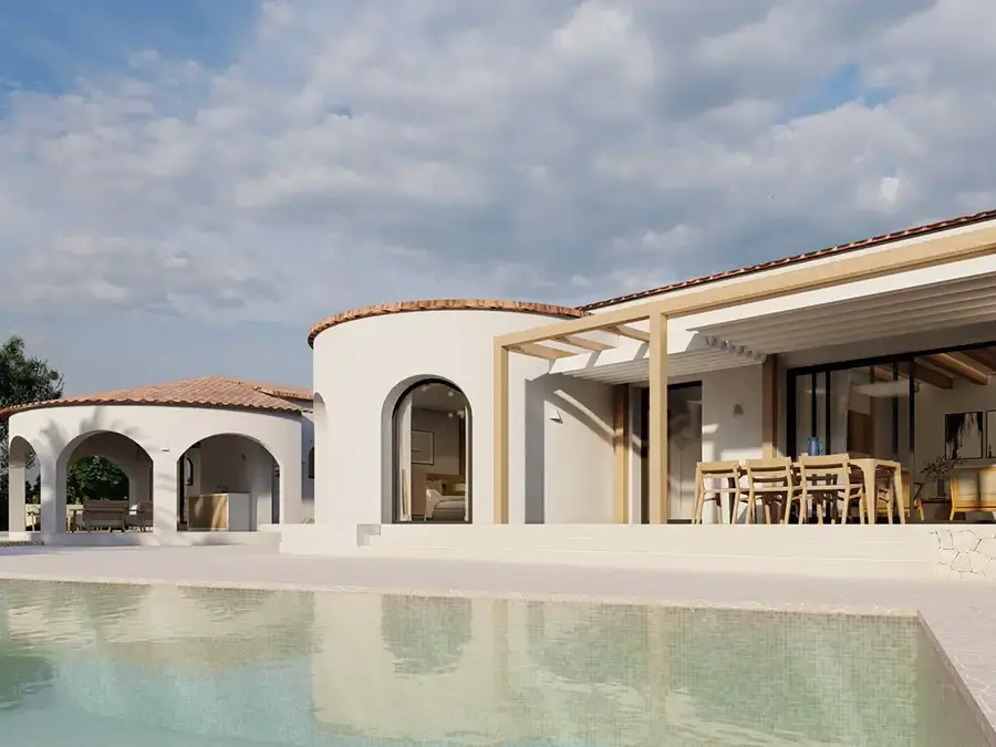 Terraza con piscina en vivienda mediterranea en Javea