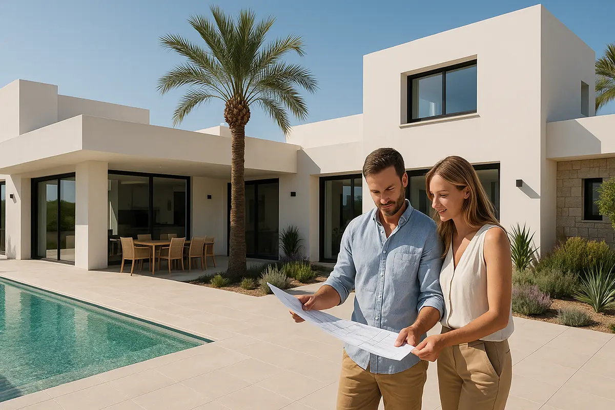 Construcción en la Costa Blanca para extranjeros: vivienda mediterránea moderna con piscina y jardín, integrada en el paisaje
