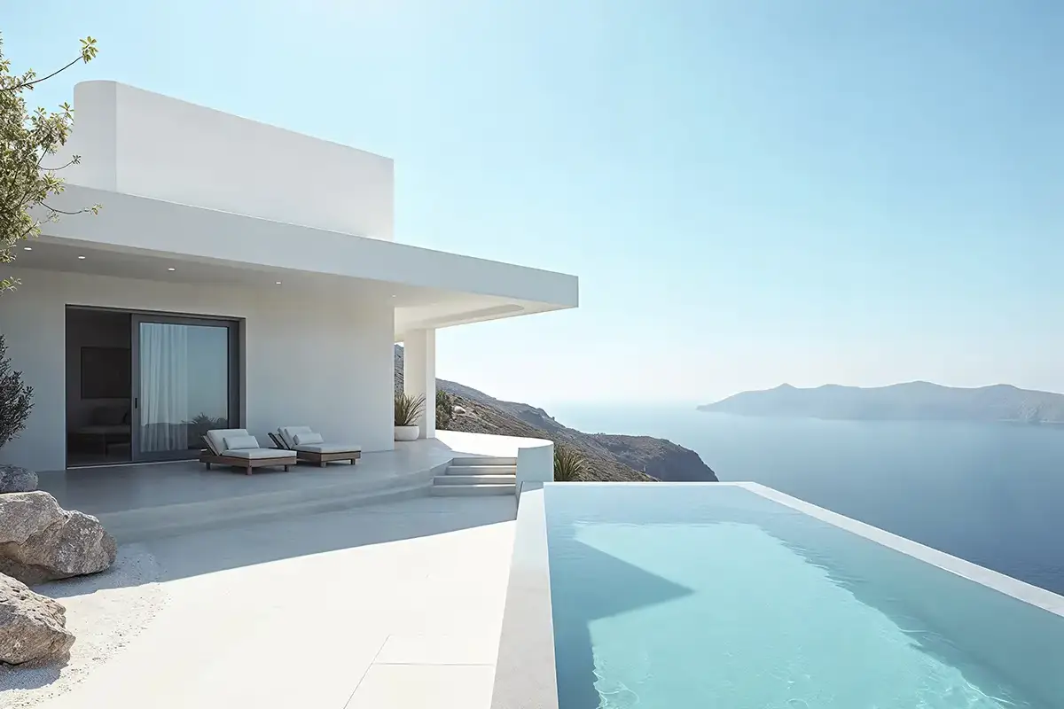 Vivienda con arquitectura minimalista mediterránea con líneas puras, jardín y luz natural en la Costa Blanca