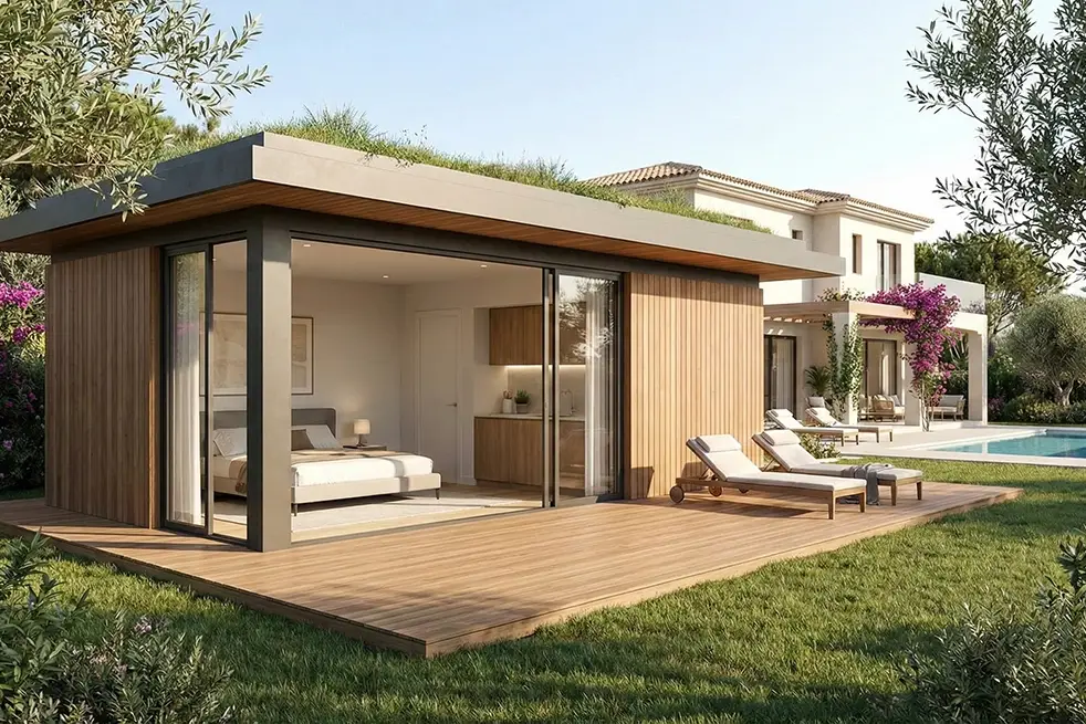 Diseño moderno de casas de invitados en el jardín de una villa de lujo en la Costa Blanca.